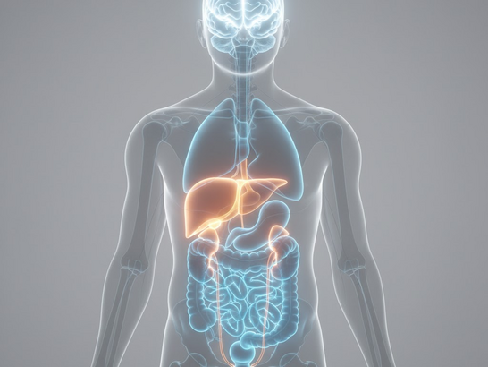 Silueta humana con distintas zonas iluminadas (hígado, riñones, cerebro)