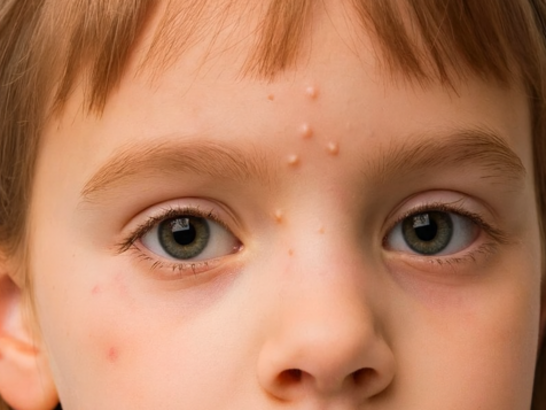 Una niña infectada por el molusco contagioso