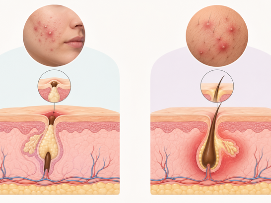 Comparativa sencilla entre acné y foliculitis