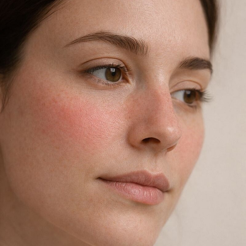 Rostro con zonas de enrojecimiento leve en mejillas y nariz