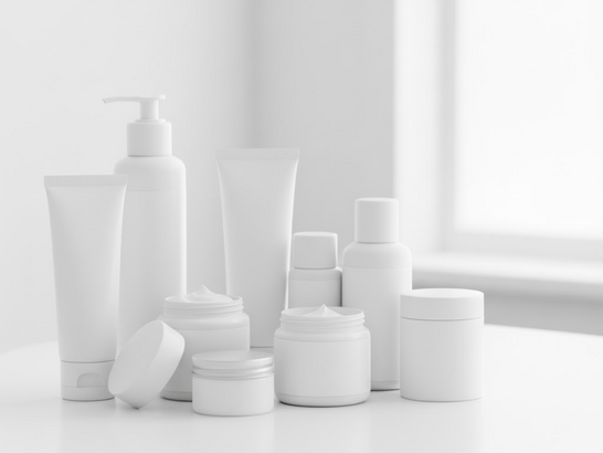 Mesa de consulta con cremas emolientes, pomadas y frascos etiquetados como “antihistamínico”