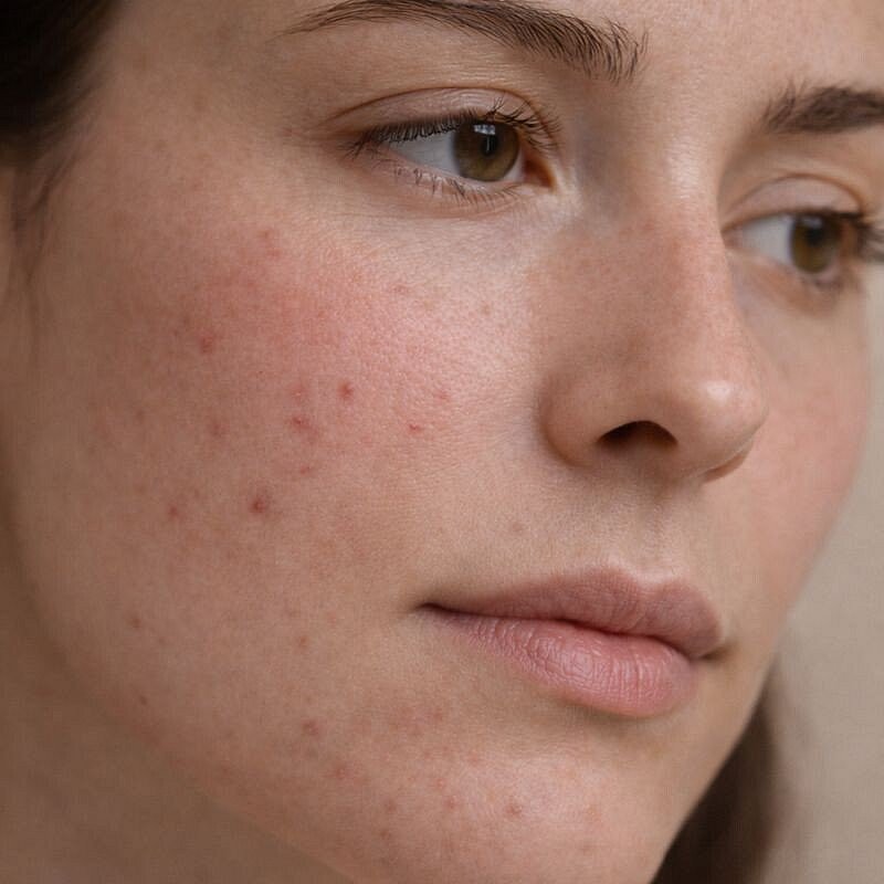 Rostro con pequeñas imperfecciones localizadas y piel sensible