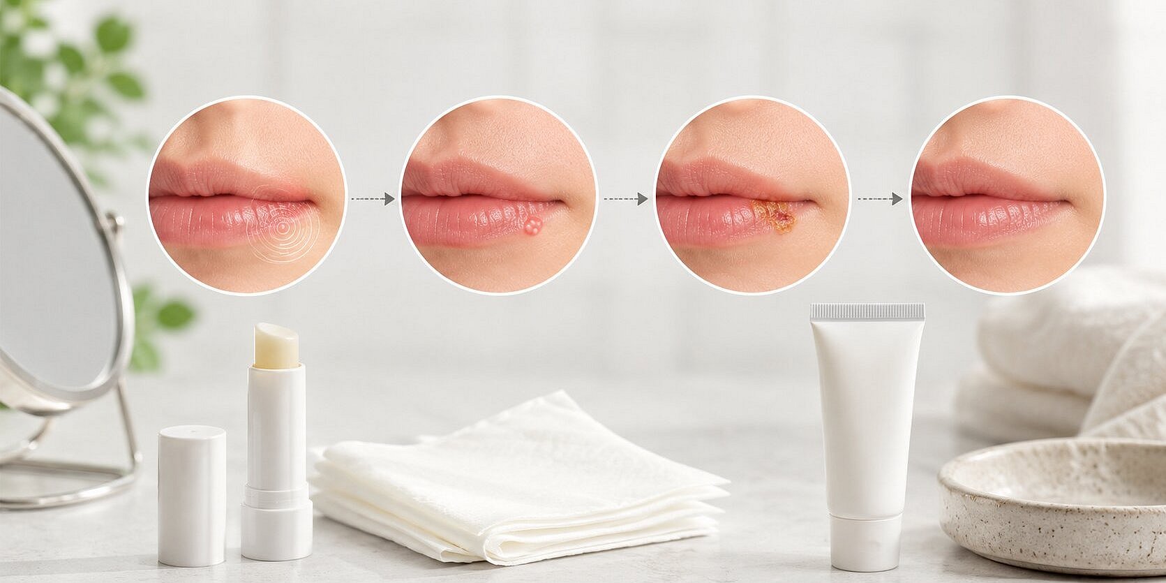 Cuatro fases visuales del herpes labial