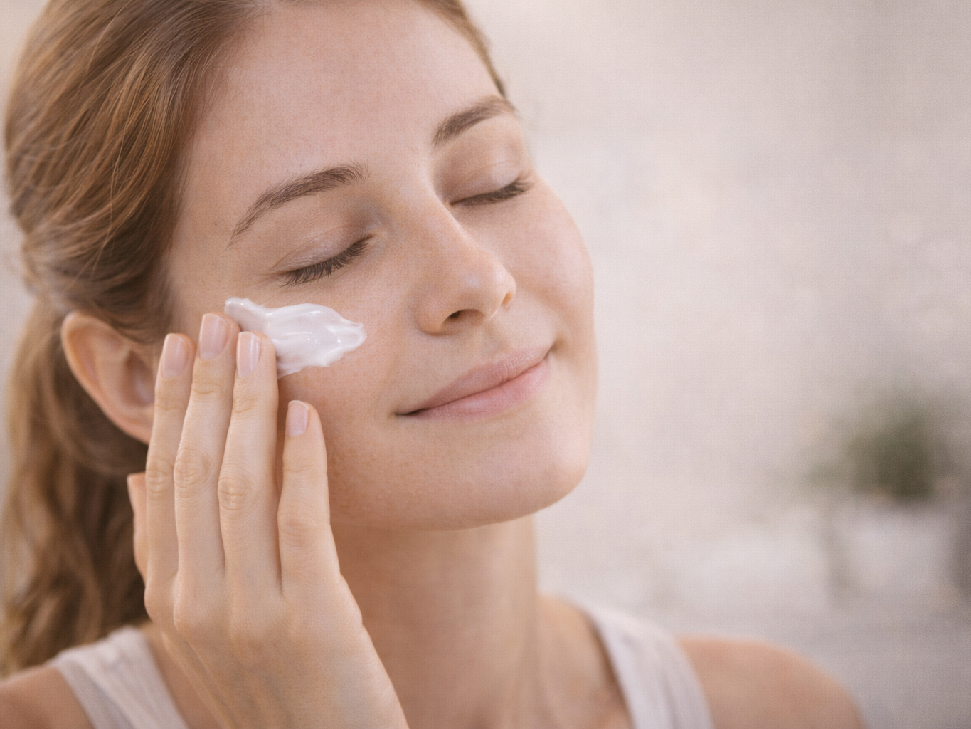 Persona aplicando crema hidratante en el rostro Persona aplicando crema hidratante en el rostro