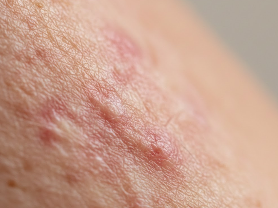 Primer plano de piel irritada con zonas de enrojecimiento, mostrando textura alterada y aspecto sensible